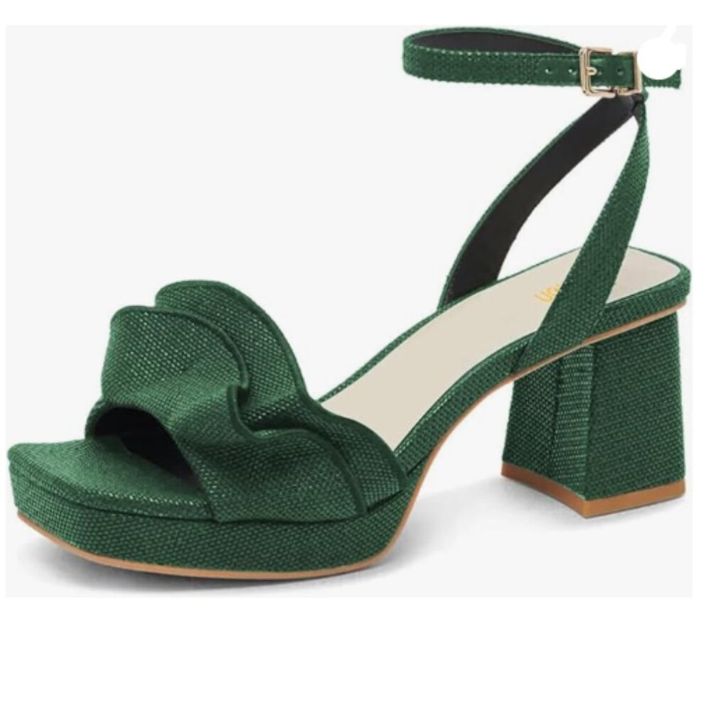 Women's Green Ruffle Platform Ankle-Strap Sandals
